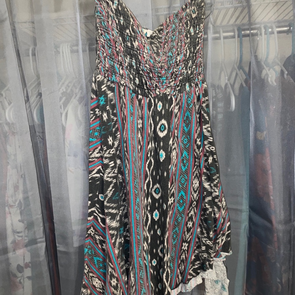 Strapless tribal print dress